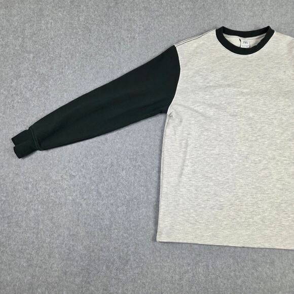Zara Sweatshirt Mens Size Medium Gray Colorblock Crew Neck - Picture 5 of 13